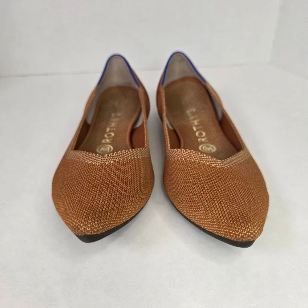 Rothy's Womens 9 The Point Flat Honeycomb Knit Amber Tan Pointed Toe Ballet Flat